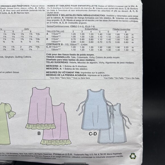 McCall's Easy 6687 “Dresses & Pinafores” (Size 6-7-8) Sewing Pattern Uncut FF - Picture 4 of 5